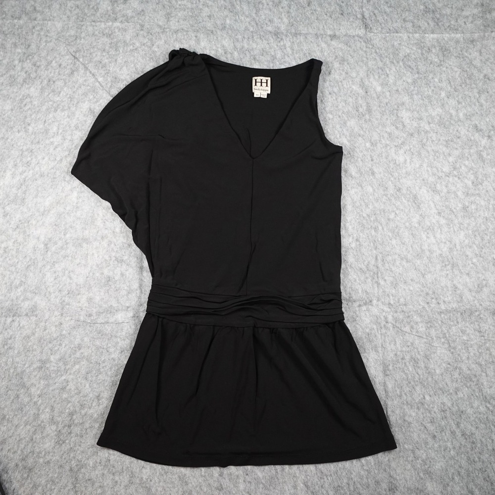 Haute Hippie Top Womens Extra Small Black One Shoulder Asymmetrical Ruched